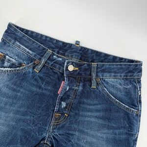 DSQUARED2 Mens Jeans Blue Wash Distressed Button Fly Size 44 Made in Italy